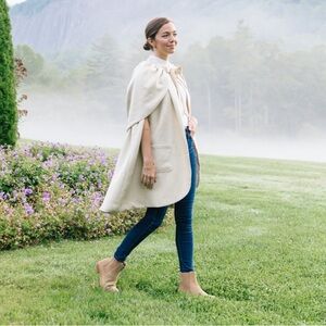 BURU X LCB The Caroline Cloak Cape Tan NWOT Size M/L Lined Collarless Tie Neck